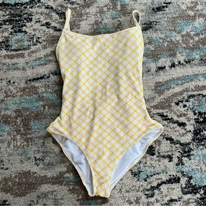 Jessica Simpson Afternoon Tea Checked Tie Waist Swimsuit - yellow and white